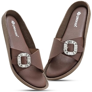 Women Fashion Cross Strap Sliders with Crystal