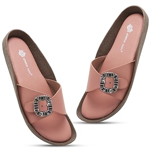 Women Fashion Cross Strap Sliders with Crystal
