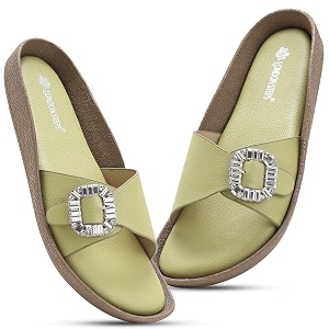 Women Fashion Cross Strap Sliders with Crystal
