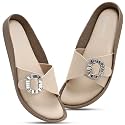 Women Fashion Cross Strap Sliders with Crystal