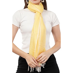 tasselled yellow scarf for women  large amp lightweight polysilk stole for women  stylish hair amp neck scarf wrap amp head scarf for women  silk feel stole for girls - all season