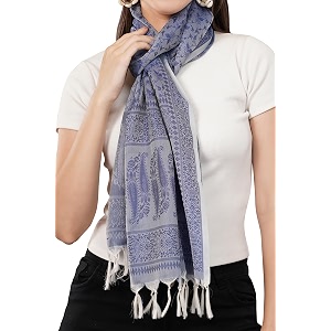 tasselled royal blue paisley scarf for womenlarge amp lightweight polysilk stole for women  stylish hair amp neck scarf wrap amp head scarf for women all season silk feel stole for girls