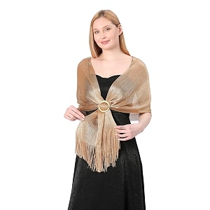 stoles for evening dress with buckle fringes  polyester blend shimmer stole wraps for weddings party  womens clothing