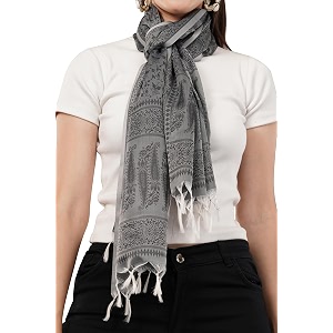 tasselled silken feel scarf for female  large amp lightweight polysilk stole stylish hair amp neck scarf wrap amp head scarf for female silk feel stole for girls-all season grey