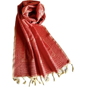 tasselled onion red scarf for women  large amp lightweight polysilk stole for women  stylish hair amp neck scarf wrap amp head scarf for women  silk feel stole for girls - all season