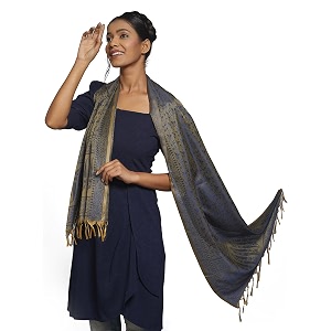 tasselled blue black scarf for women  large amp lightweight polysilk stole for women  stylish hair amp neck scarf wrap amp head scarf for women  silk feel stole for girls - all season