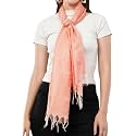 Tasselled Light Orange Stole for Women | Large &amp; Lightweight PolySilk Stole for Women | Stylish Hair &amp; Neck Scarf, Wrap, &amp; Head Scarf for Women | Silk feel Stole for Girls - All Season