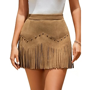 Women Faux Suede Fringe Mini Skirt Western