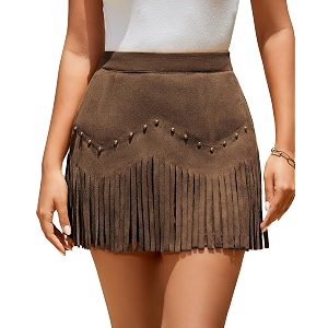 Women Faux Suede Fringe Mini Skirt Western