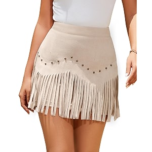 Women Faux Suede Fringe Mini Skirt Western