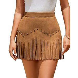 Women Faux Suede Fringe Mini Skirt Western