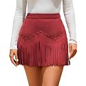 Women Faux Suede Fringe Mini Skirt Western