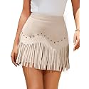 Women Faux Suede Fringe Mini Skirt Western