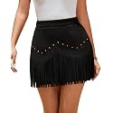 Women Faux Suede Fringe Mini Skirt Western