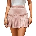 Women Faux Suede Fringe Mini Skirt Western