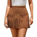 Women Faux Suede Fringe Mini Skirt Western