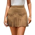 Women Faux Suede Fringe Mini Skirt Western