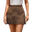 Women Faux Suede Fringe Mini Skirt Western
