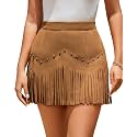 Women Faux Suede Fringe Mini Skirt Western