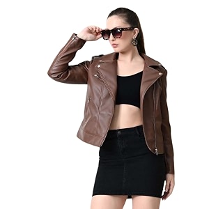 women fauxleather jacket trending biker