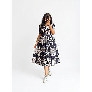 Women Fit and Flare Blue Calf Length