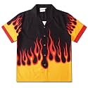 Women Flame Button Down Shirts Short Sleeve Men Bowling 3D Graphic Tops Print