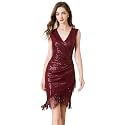 Women Flapper Dresses 1920s V Neck Beaded Fringed Great Gatsby Club &amp; Night Out Dresses
