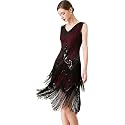 Women Flapper Dresses 1920s V Neck Beaded Fringed Great Gatsby Club &amp; Night Out Dresses