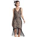Women Flapper Dresses 1920s V Neck Beaded Fringed Great Gatsby Club &amp; Night Out Dresses
