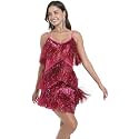 Women Flapper Dresses 1920s V Neck Beaded Fringed Great Gatsby Club &amp; Night Out Dresses