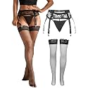 Women Floral Lace Garter Belt Set with 4 Straps Plus Size Suspender Belt