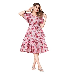Women Floral Print Sleeve Layred Dress
