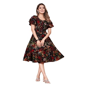 Women Floral Print Sleeve Layred Dress