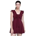 Women Front Tie Knot Ruched Frock Style Padded One Piece Swimming Costume