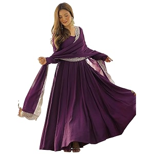 Women Georgette Anarkali Gown with Dupatta Floor