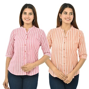 Women Girls Cotton Stripe Regular Fit Shirts
