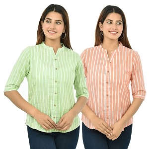Women Girls Cotton Stripe Regular Fit Shirts