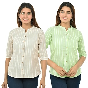 Women Girls Cotton Stripe Regular Fit Shirts