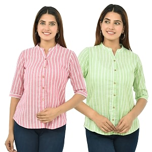 Women Girls Cotton Stripe Regular Fit Shirts