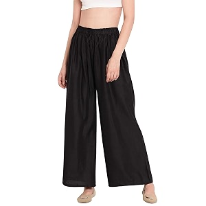 womengirls regular fit flared wide leg non-transparent solid color cotton blend soft rayon fabric palazzo  14 colours  size xs - 2xl
