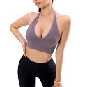 Women Halter Bra Top Yoga Bralette Crop Tanks Workout Sports Bras V Neck with Adjustable Strap Seamless Padded