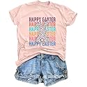 Women Happy Easter T Shirt Bunny Rabbit Graphic T-Shirt Funny Letter Printed Shirts Short Sleeve Tops
