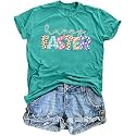 Women Happy Easter T Shirt Bunny Rabbit Graphic T-Shirt Funny Letter Printed Shirts Short Sleeve Tops