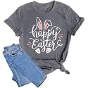 Women Happy Easter T Shirt Bunny Rabbit Graphic T-Shirt Funny Letter Printed Shirts Short Sleeve Tops
