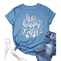 Women Happy Easter T Shirt Bunny Rabbit Graphic T-Shirt Funny Letter Printed Shirts Short Sleeve Tops