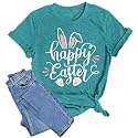 Women Happy Easter T Shirt Bunny Rabbit Graphic T-Shirt Funny Letter Printed Shirts Short Sleeve Tops