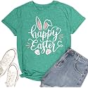 Women Happy Easter T Shirt Bunny Rabbit Graphic T-Shirt Funny Letter Printed Shirts Short Sleeve Tops