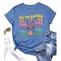 Women Happy Easter T Shirt Bunny Rabbit Graphic T-Shirt Funny Letter Printed Shirts Short Sleeve Tops