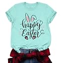 Women Happy Easter T Shirt Bunny Rabbit Graphic T-Shirt Funny Letter Printed Shirts Short Sleeve Tops