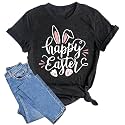 Women Happy Easter T Shirt Bunny Rabbit Graphic T-Shirt Funny Letter Printed Shirts Short Sleeve Tops
